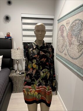 Zara Black Tropical Bird Print Long Sleeve Blouse